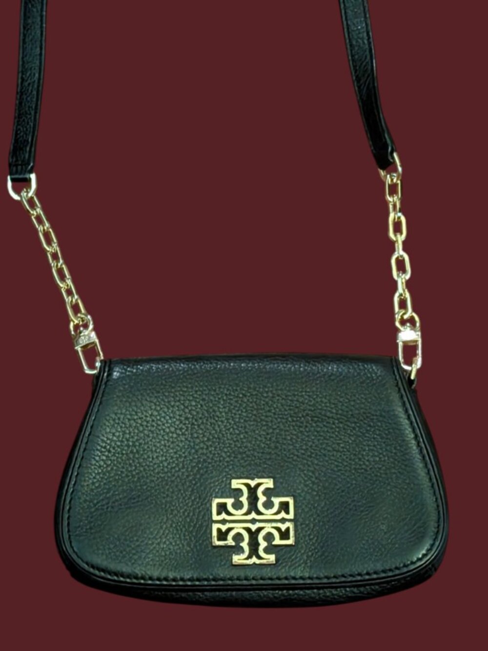 Tory Burch Mini Britten Black Leather Gold Hardware Crossbody 20cm X 2cm X 14cm